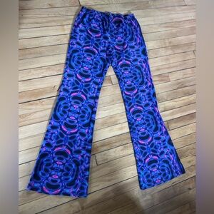 Loverz trippy flare leg hippie retro groovy blue pink bell bottoms rave festival